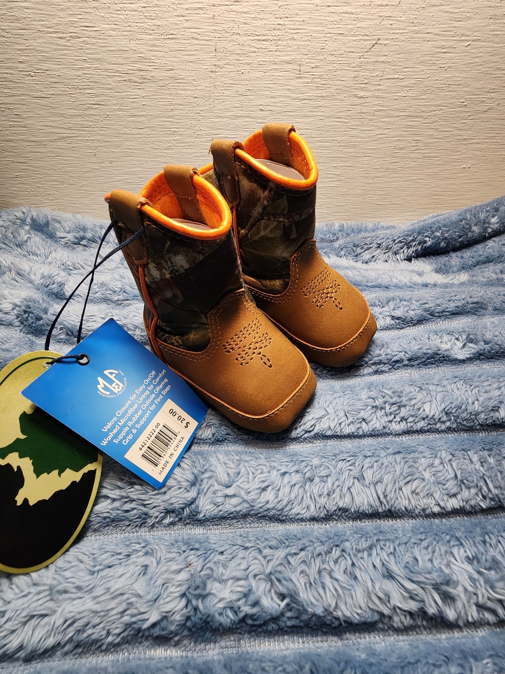Mossy Oak Brown Camo Baby Walker Boots with Orange Trim